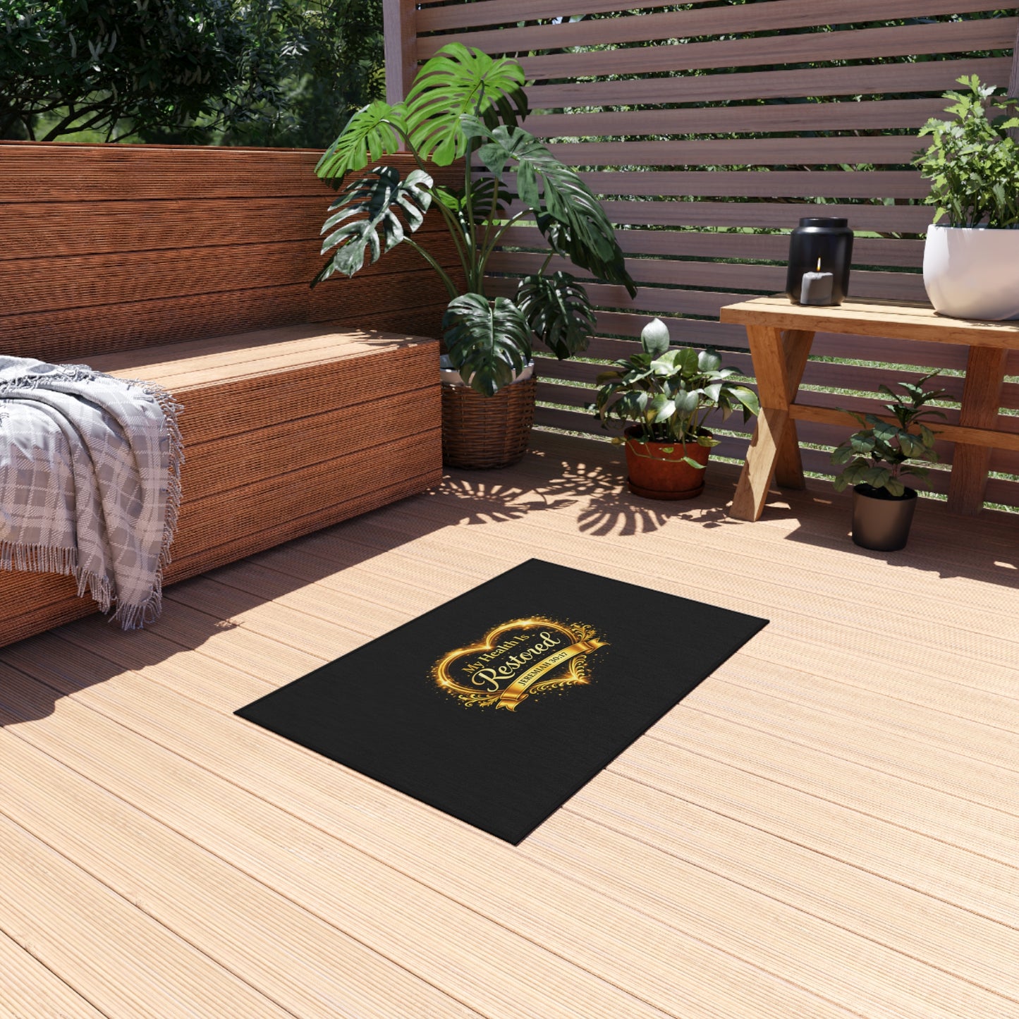 Outdoor Rug — “My Health Is Restored” Scripture Welcome Mat (Jeremiah 30:17)