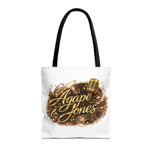 Music Microphone Tote Bag — "Agape Jones" Gold Script Design