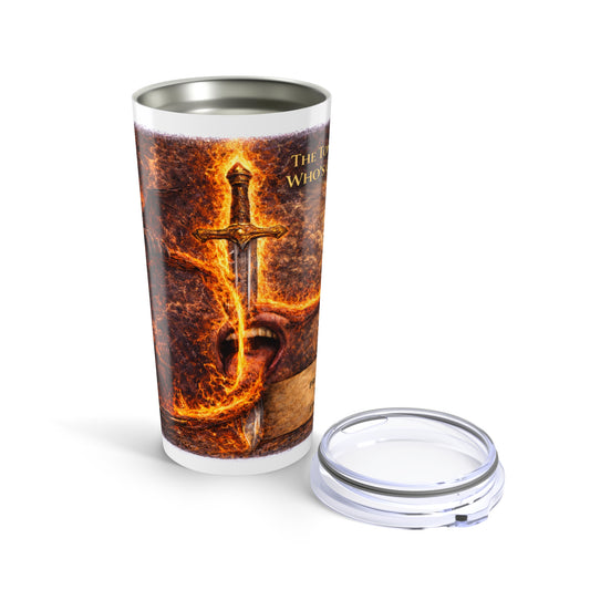 20oz Tumbler - Flaming Sword & Angel Wings Design- Inspirational Christian Travel Mug