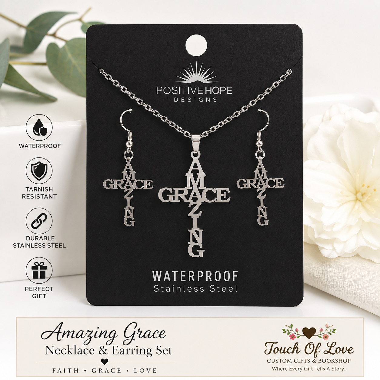 Amazing Grace Cross Necklace & Earring Set