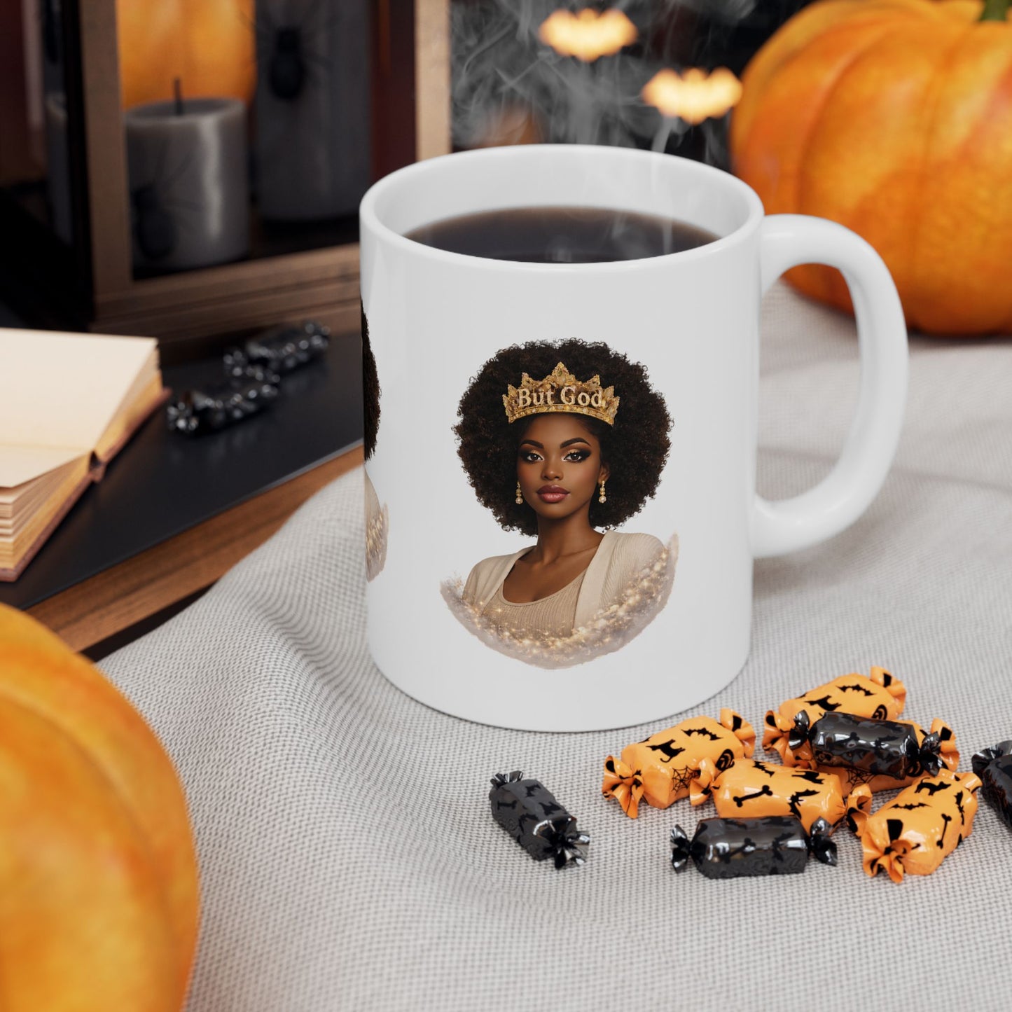 But God Crowned Queen Ceramic Mug — Inspirational Black Woman Coffee Mug (11oz/15oz)