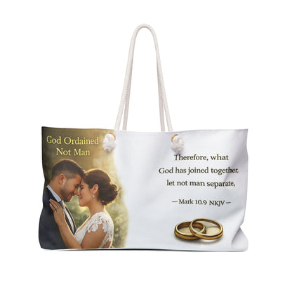 Tote Bag “Therefore what God has joined together...” Mark 10:9 Travel Tote with Wedding Rings