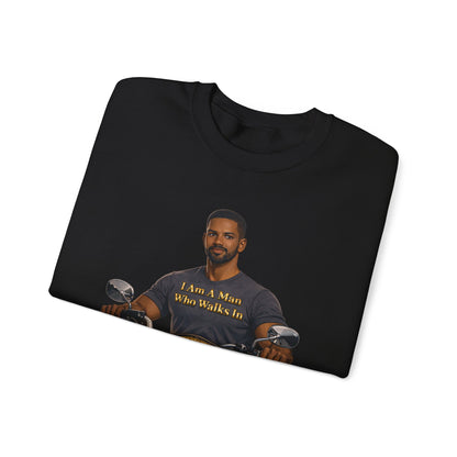 Motorcycle Crewneck Sweatshirt — "I Am A Man Who Walks In Truth" Graphic