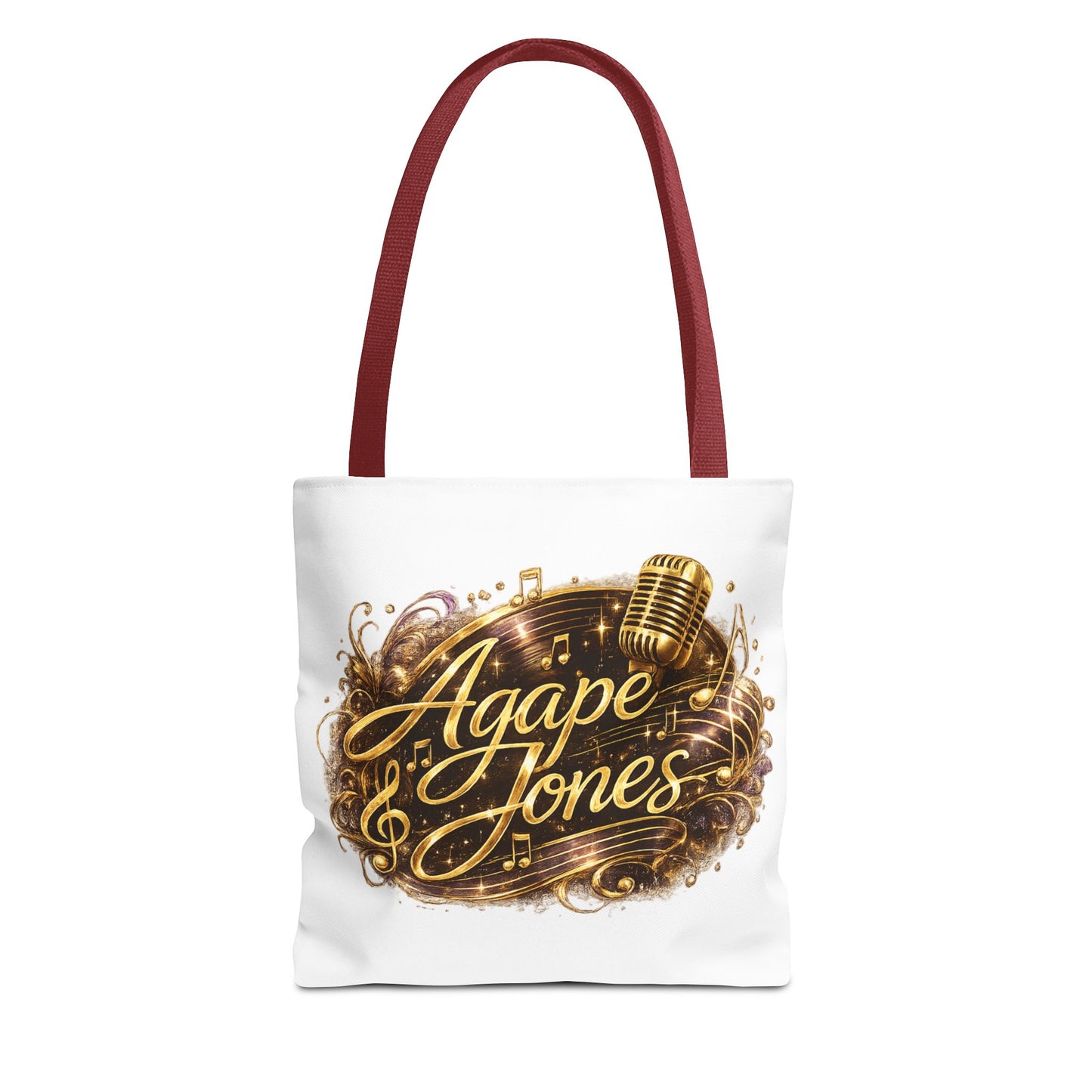Music Microphone Tote Bag — "Agape Jones" Gold Script Design