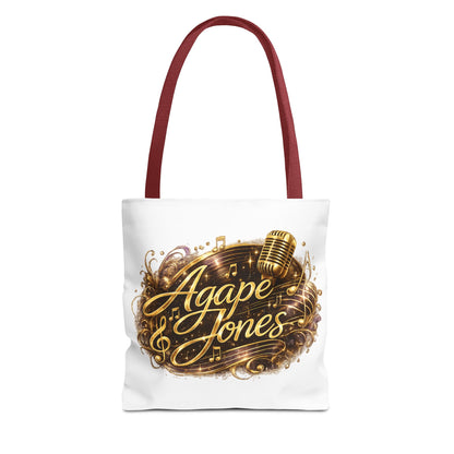 Music Microphone Tote Bag — "Agape Jones" Gold Script Design