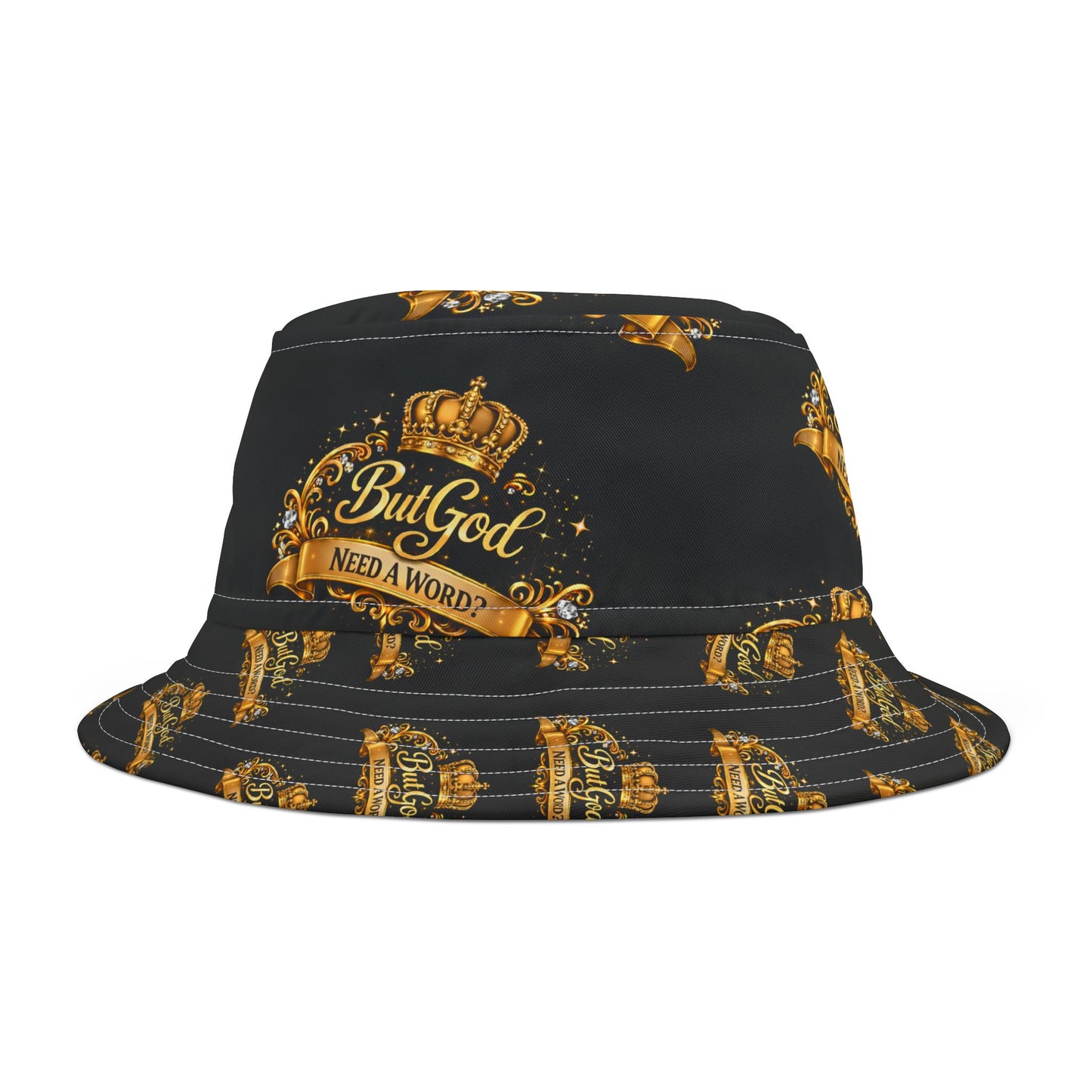 But God Bucket Hat — 'But God Need a Word?' Gold Crest Hat