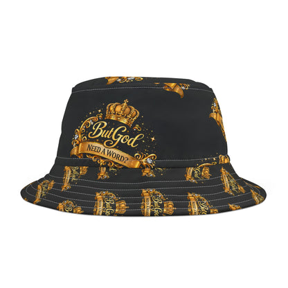 But God Bucket Hat — 'But God Need a Word?' Gold Crest Hat