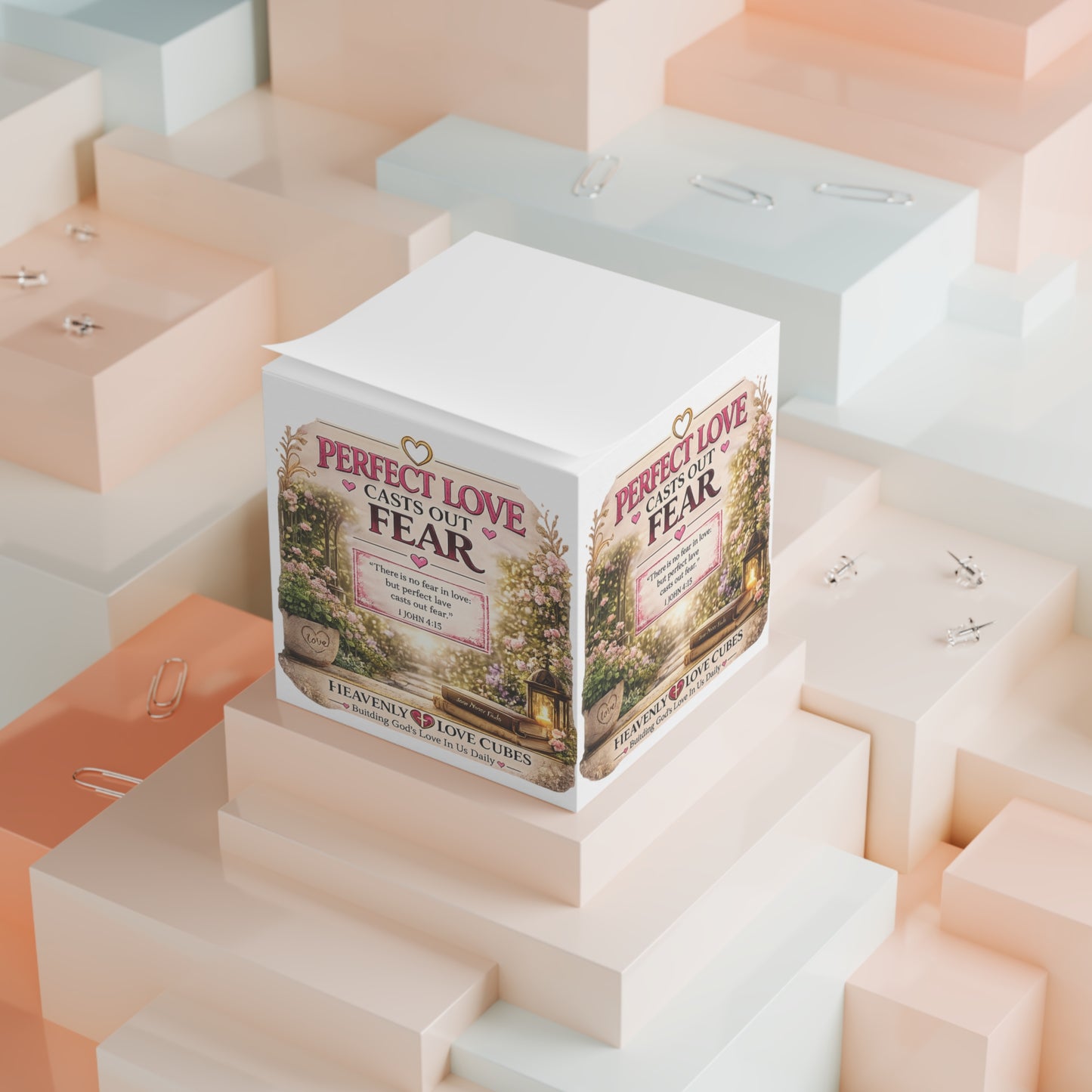 Heavenly Love Cube - "Perfect Love Casts Out Fear" Inspirational Bible Verse Gift Cube