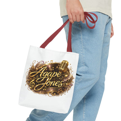 Music Microphone Tote Bag — "Agape Jones" Gold Script Design