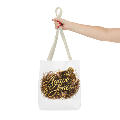 Music Microphone Tote Bag — "Agape Jones" Gold Script Design