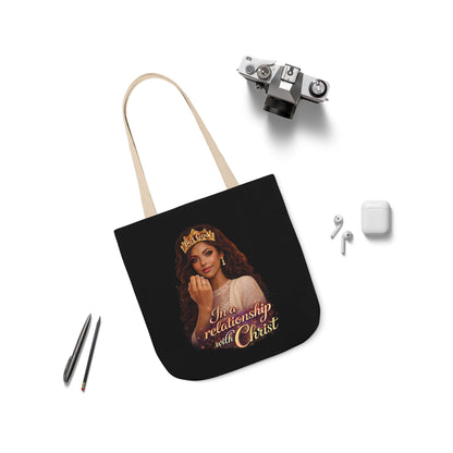Christian Queen Tote Bag — "I'm in a Relationship with Christ" Canvas Tote