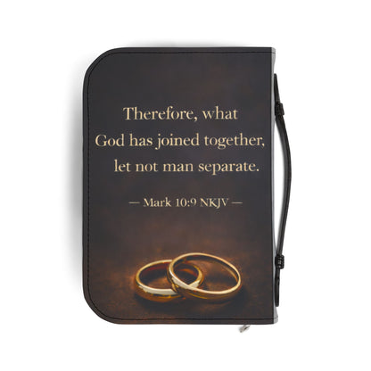 Bible Cover — “God Ordained Not Man” Wedding Bible Cover with Mark 10:9 Verse & Rings