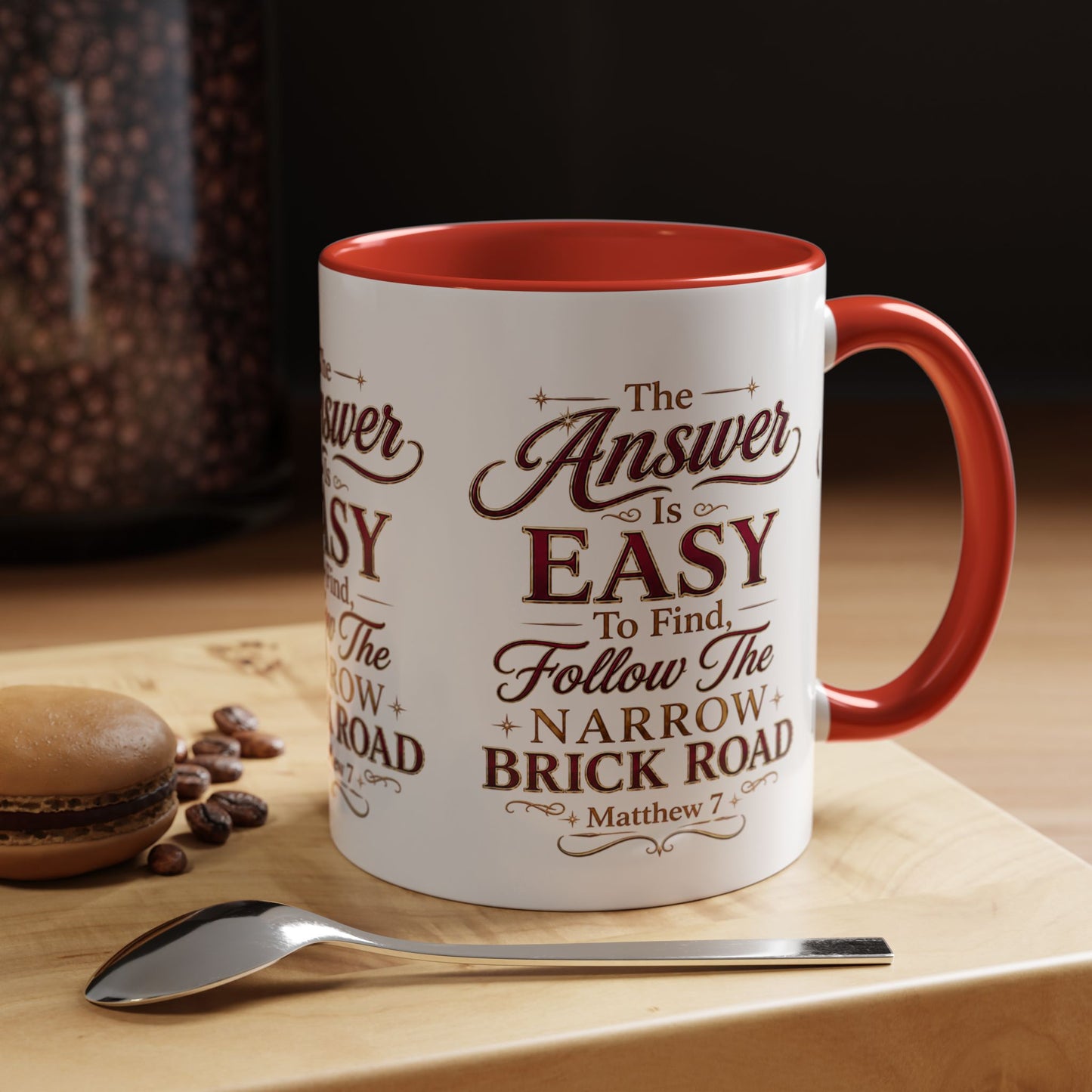Inspirational Faith Coffee Mug — "The Answer Is Easy to Find, Follow the Narrow Brick Road"