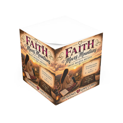 Heavenly Love Cubes Faith Moves Mountains  – Inspirational Religious Sticky Notes with Bible Verse (Mark 9:23)