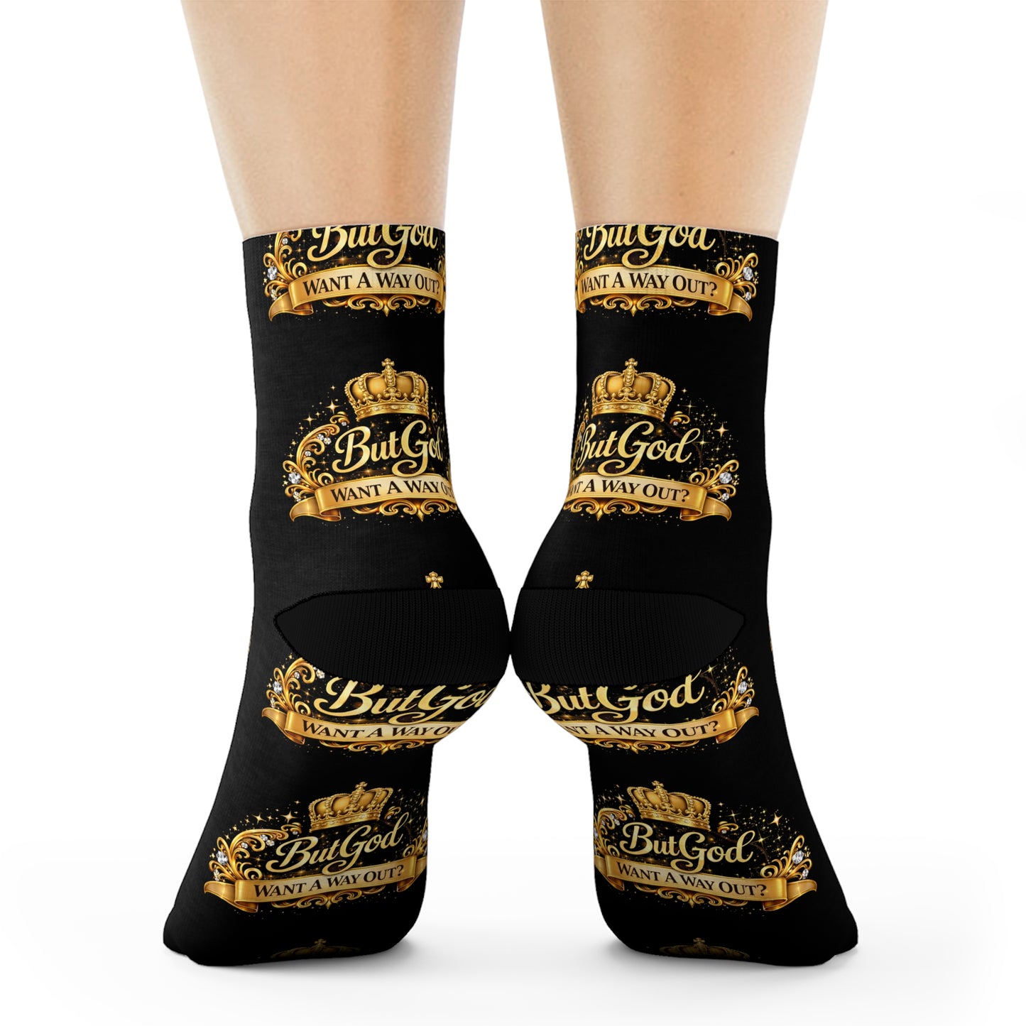 But God Crew Socks — Black & Gold Inspirational Crown Socks