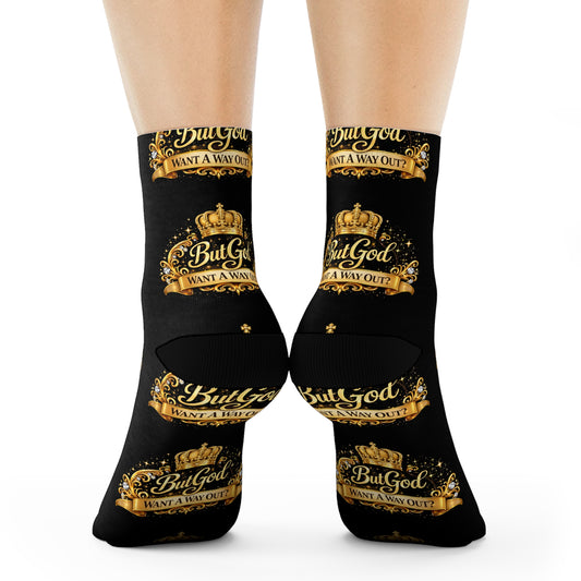 But God Crew Socks — Black & Gold Inspirational Crown Socks