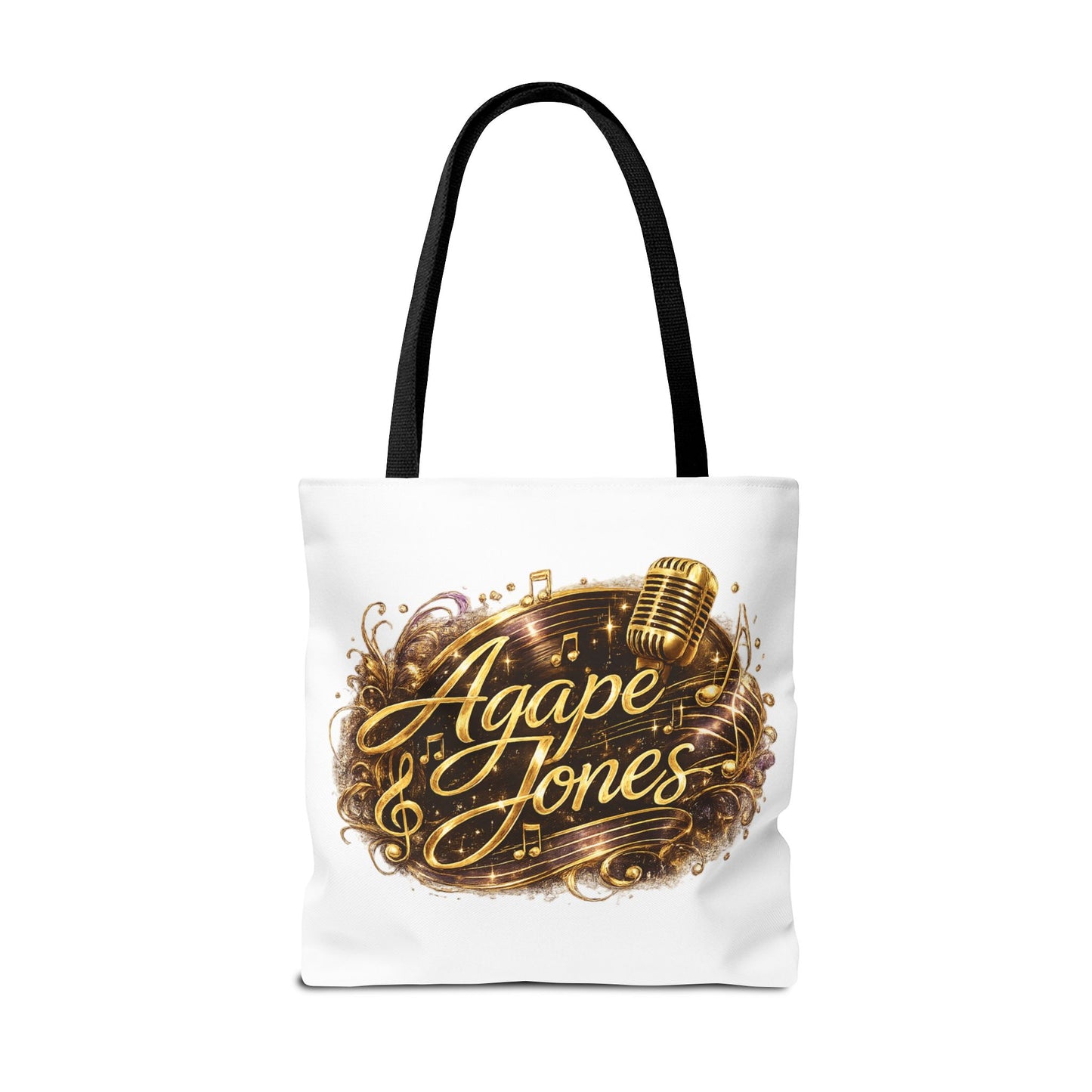 Music Microphone Tote Bag — "Agape Jones" Gold Script Design