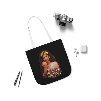 Christian Queen Tote Bag — "I'm in a Relationship with Christ" Canvas Tote