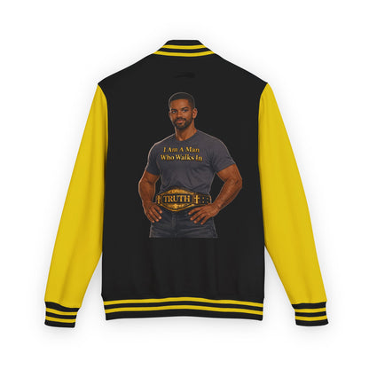 Letterman Jacket — "I Am a Man Who Walks in Truth" Graphic Varsity Jacket