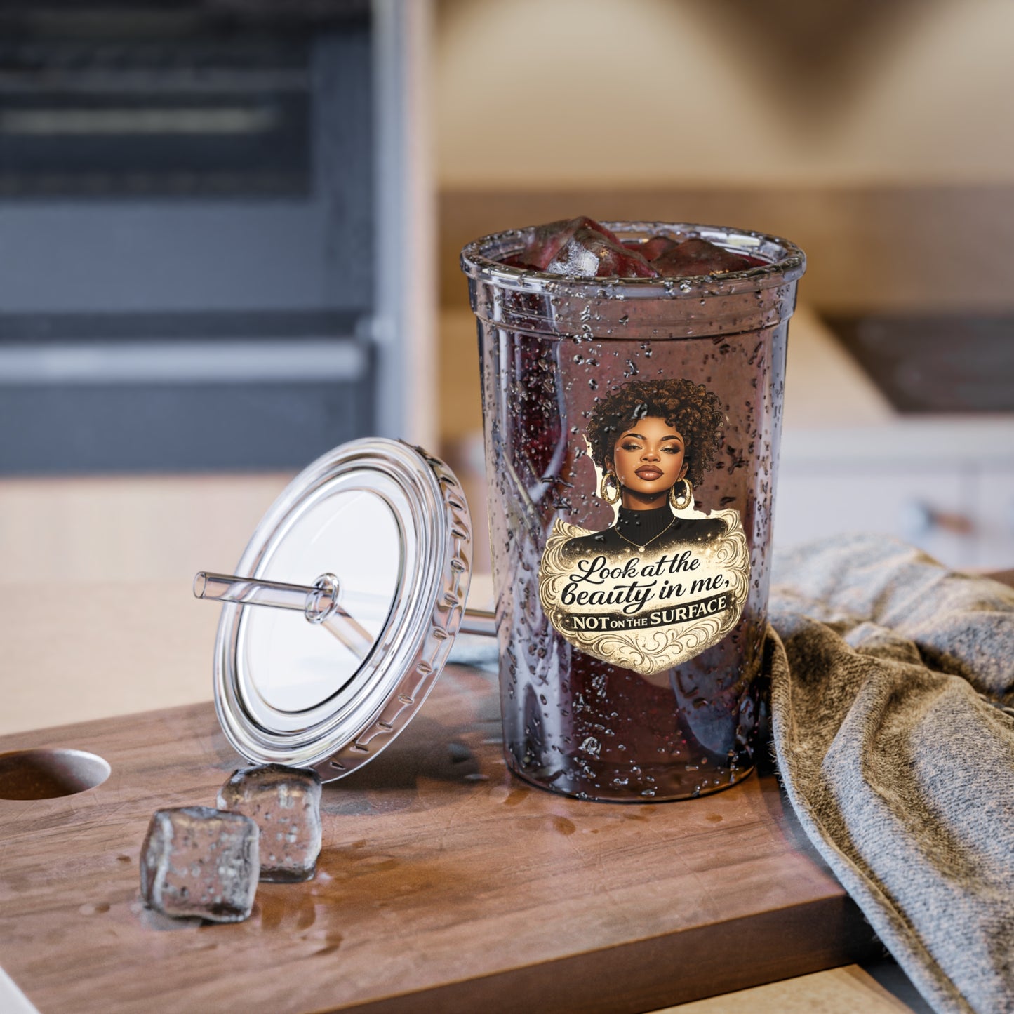 Acrylic Tumbler - "Look at the Beauty in Me, Not the Surface" Inspirational Black Woman Design