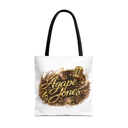 Music Microphone Tote Bag — "Agape Jones" Gold Script Design