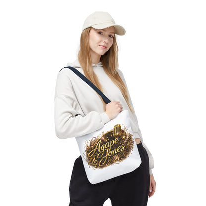Music Microphone Tote Bag — "Agape Jones" Gold Script Design