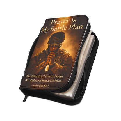 Prayer Is My Battle Plan Bible Cover — Military-Inspired Christian Zippered Bible Case with James 5:16 & 1 Corinthians 16:13
