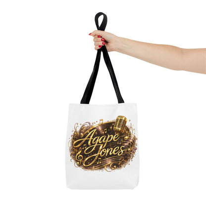 Music Microphone Tote Bag — "Agape Jones" Gold Script Design