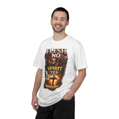 Flesh No Spirit Yes T-Shirt – Christian Faith Cross Graphic Tee (Galatians 5:16)