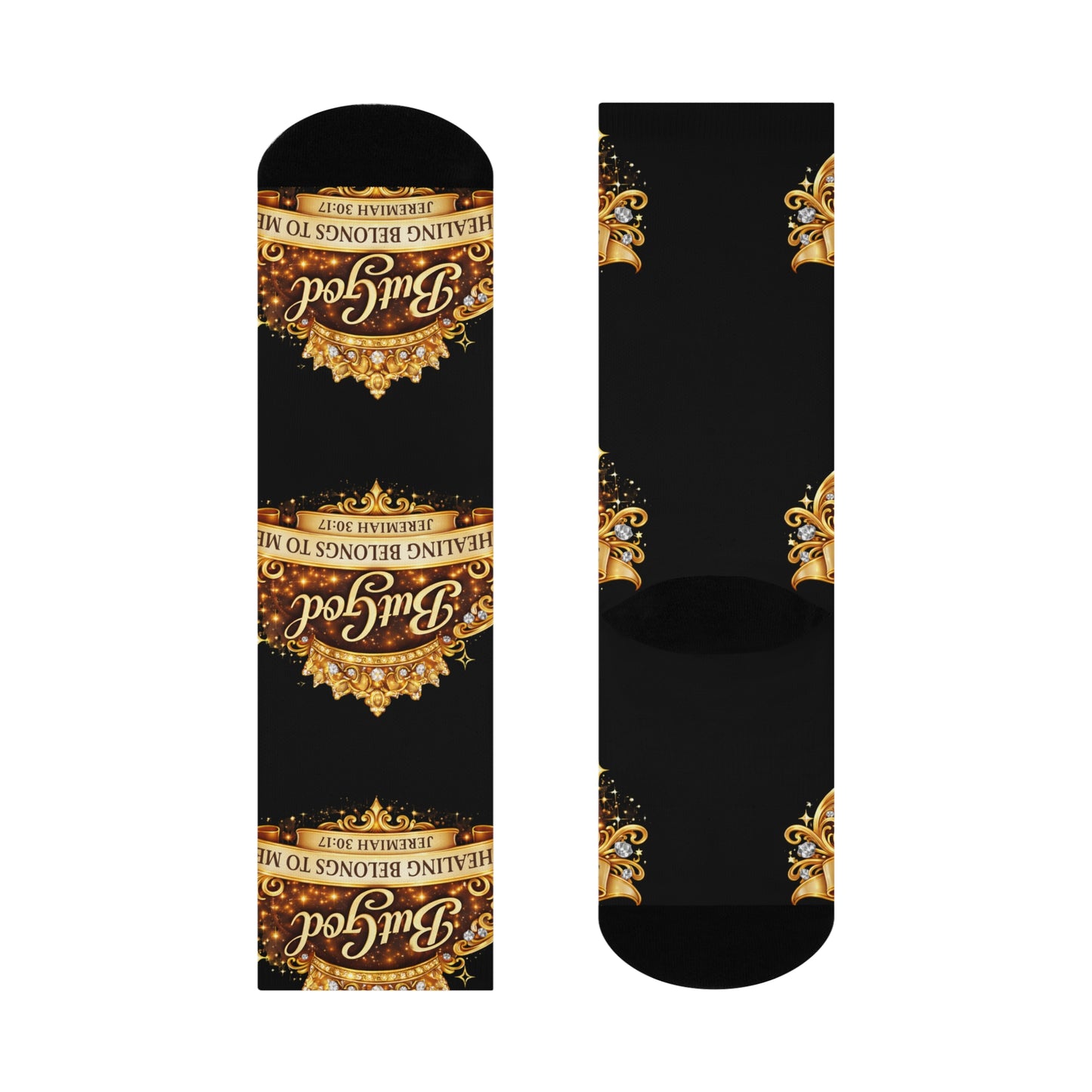 Crew Socks — "But God, Healing Belongs to Me" Scripture Design
