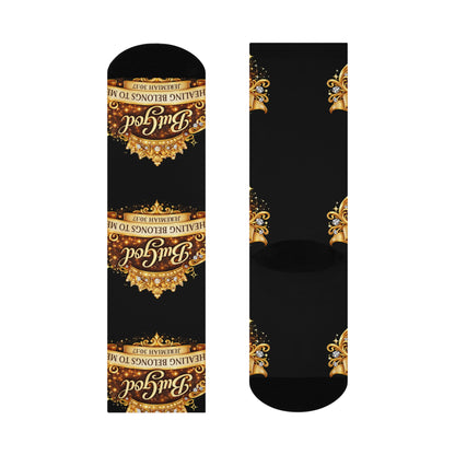 Crew Socks — "But God, Healing Belongs to Me" Scripture Design