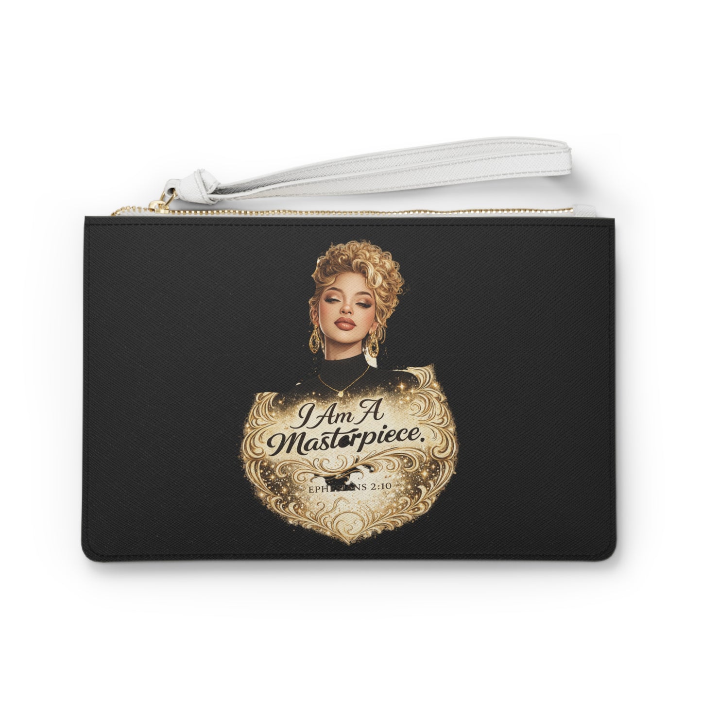 Clutch Bag — "I Am A Masterpiece" Gold Crest Wristlet
