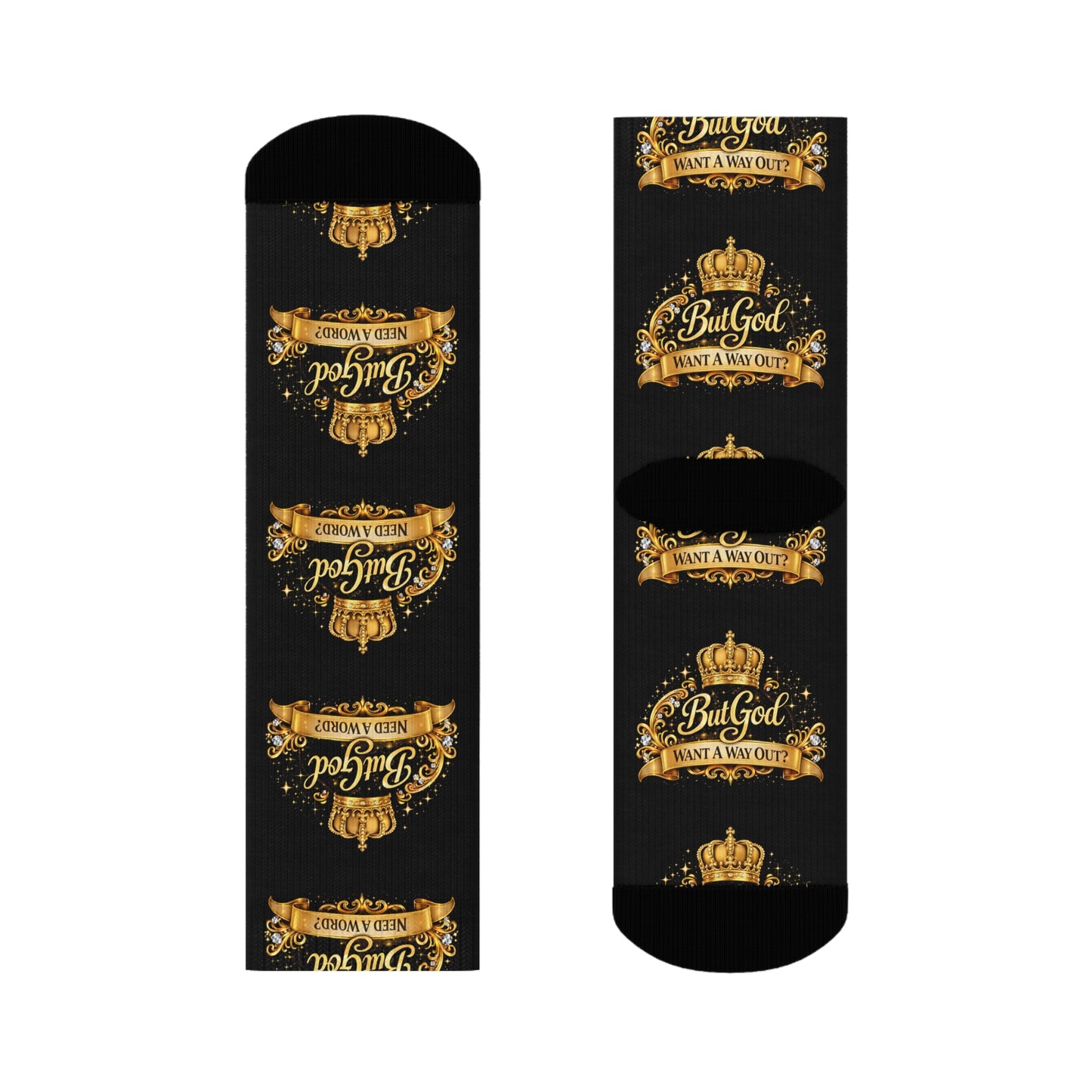 But God Crew Socks — Black & Gold Inspirational Crown Socks