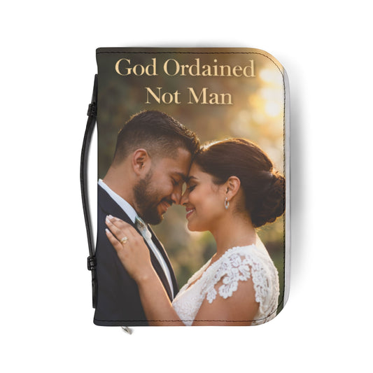 Bible Cover — “God Ordained Not Man” Wedding Bible Cover with Mark 10:9 Verse & Rings