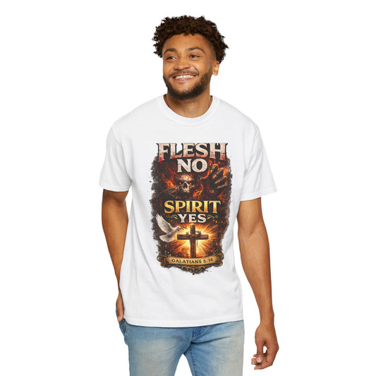 Flesh No Spirit Yes T-Shirt – Christian Faith Cross Graphic Tee (Galatians 5:16)