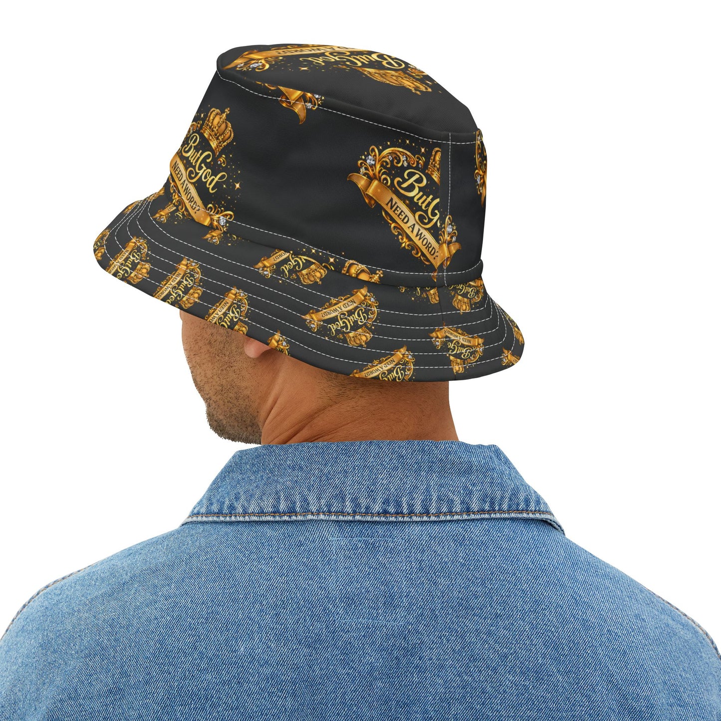 But God Bucket Hat — 'But God Need a Word?' Gold Crest Hat