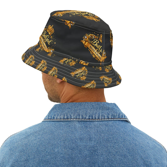 But God Bucket Hat — 'But God Need a Word?' Gold Crest Hat