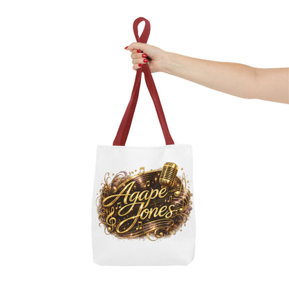 Music Microphone Tote Bag — "Agape Jones" Gold Script Design