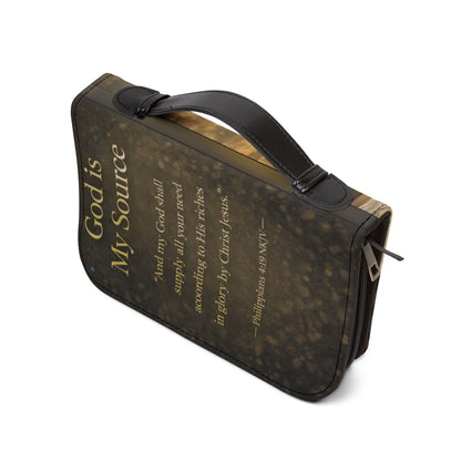 Bible Cover — "God Is My Source" Inspirational Zippered Bible Case