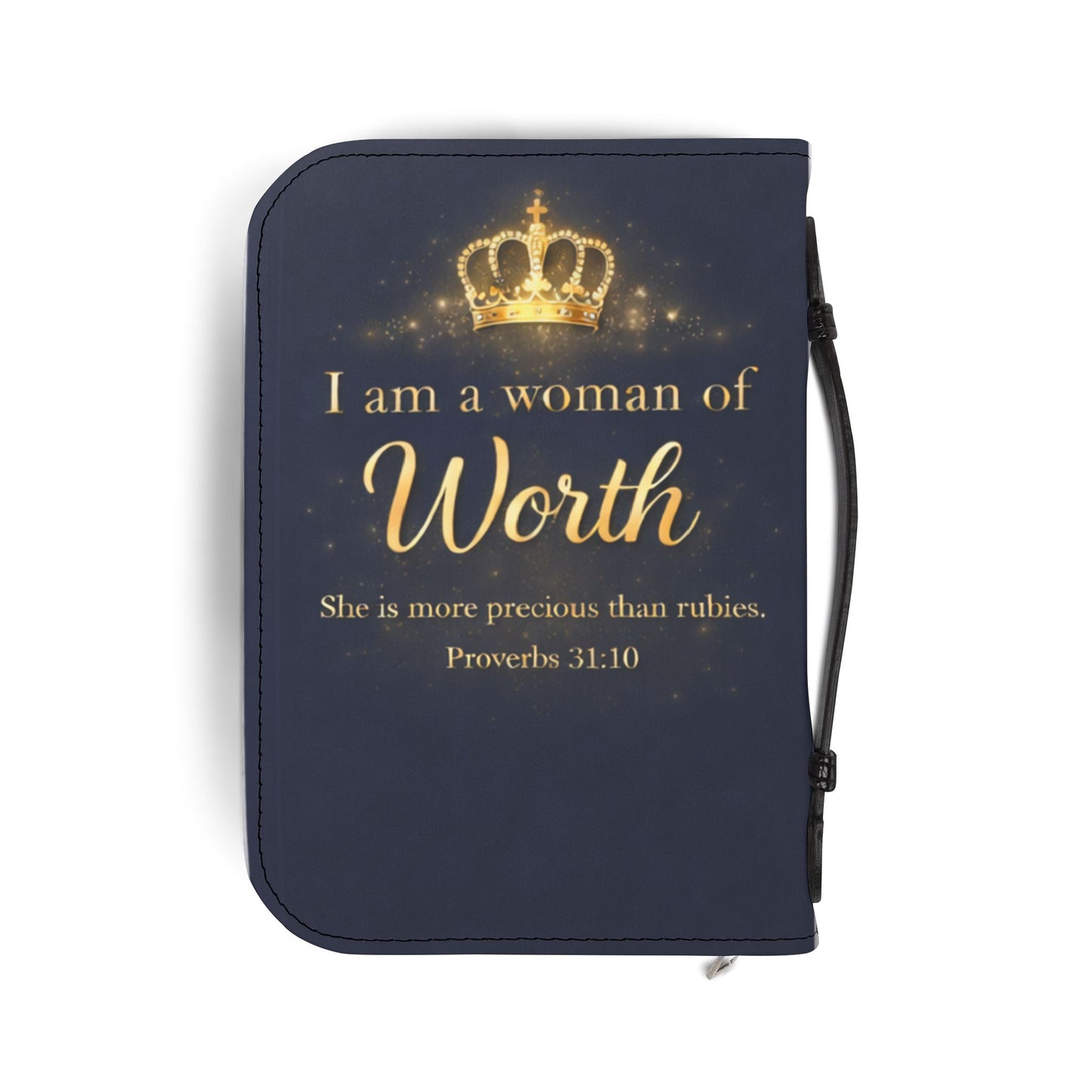 Bible Cover – "I Am a Woman of Worth" Zippered Bible Case (Proverbs 31:10)