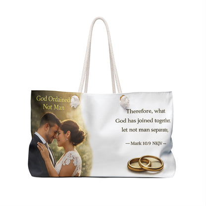 Tote Bag “Therefore what God has joined together...” Mark 10:9 Travel Tote with Wedding Rings
