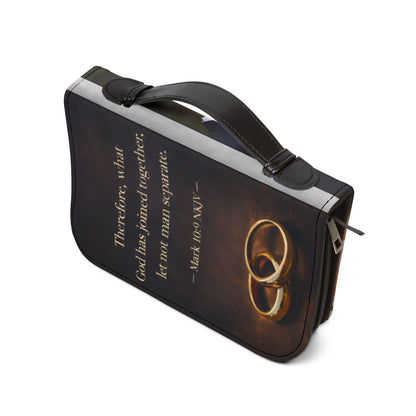 Bible Cover — “God Ordained Not Man” Wedding Bible Cover with Mark 10:9 Verse & Rings