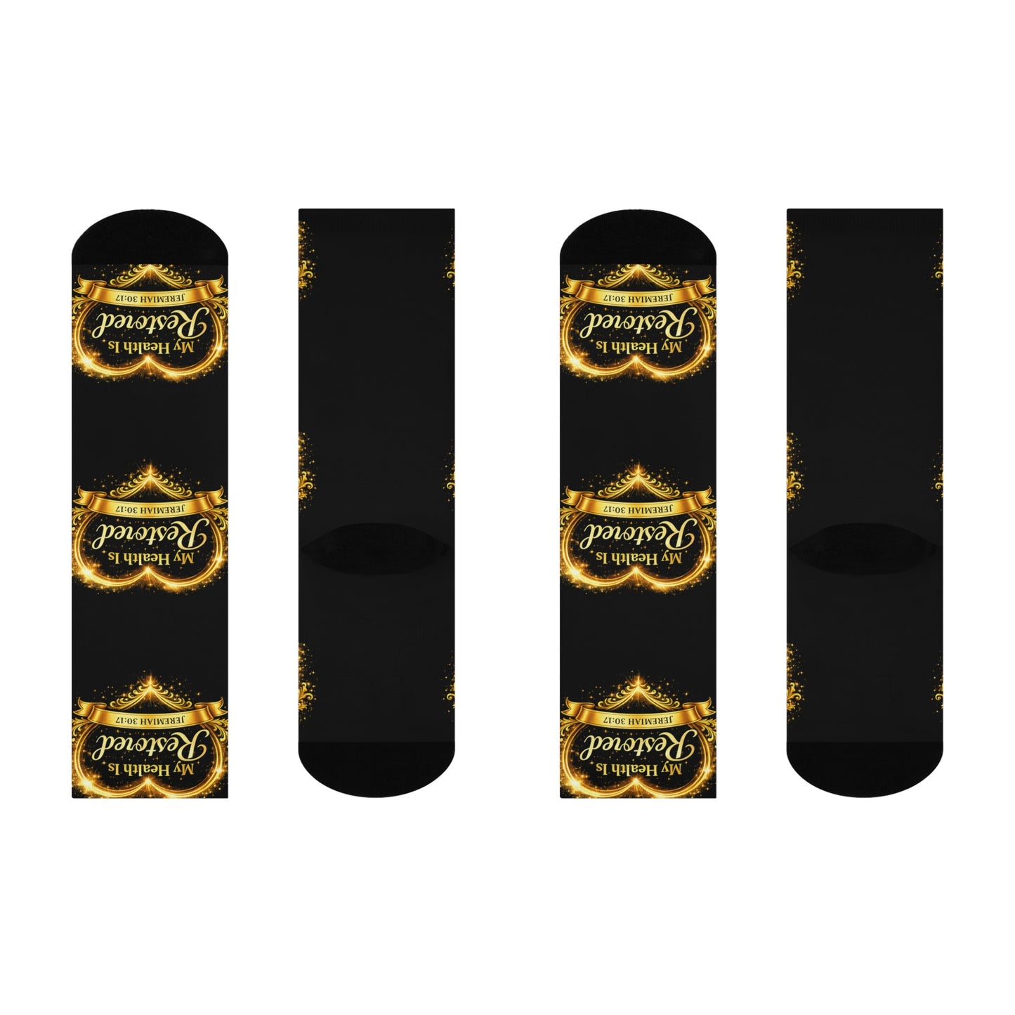 Cushioned Crew Socks — “My Health Is Restored” Inspirational Scripture Socks (Jeremiah 30:17)