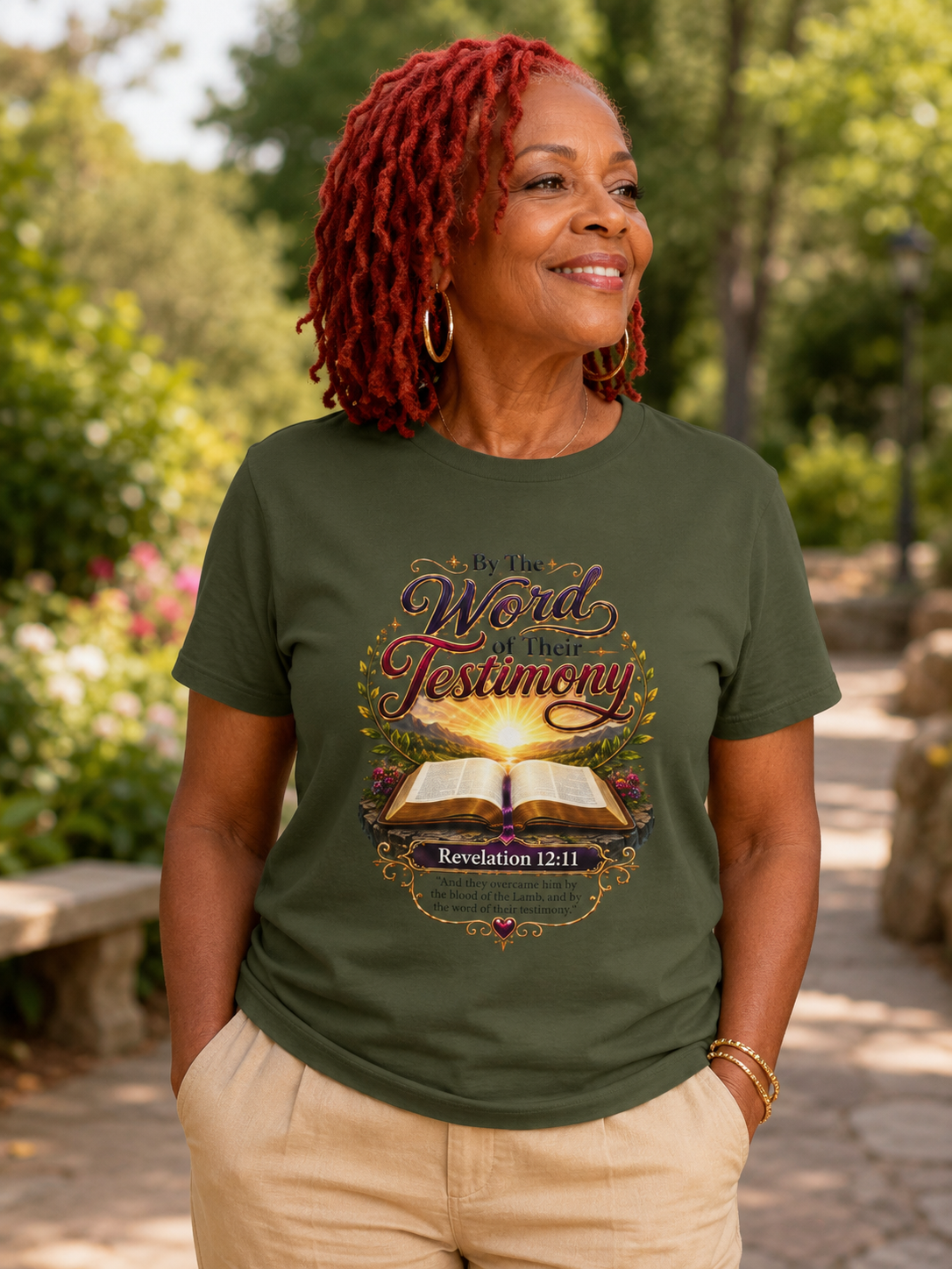 Bible Verse T-Shirt — "By The Words of Their Testimony" (Revelation 12:11)