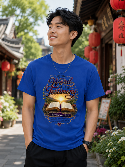 Bible Verse T-Shirt — "By The Words of Their Testimony" (Revelation 12:11)