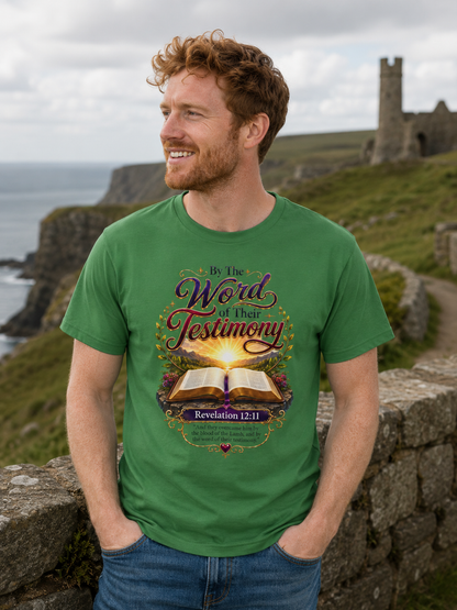 Bible Verse T-Shirt — "By The Words of Their Testimony" (Revelation 12:11)