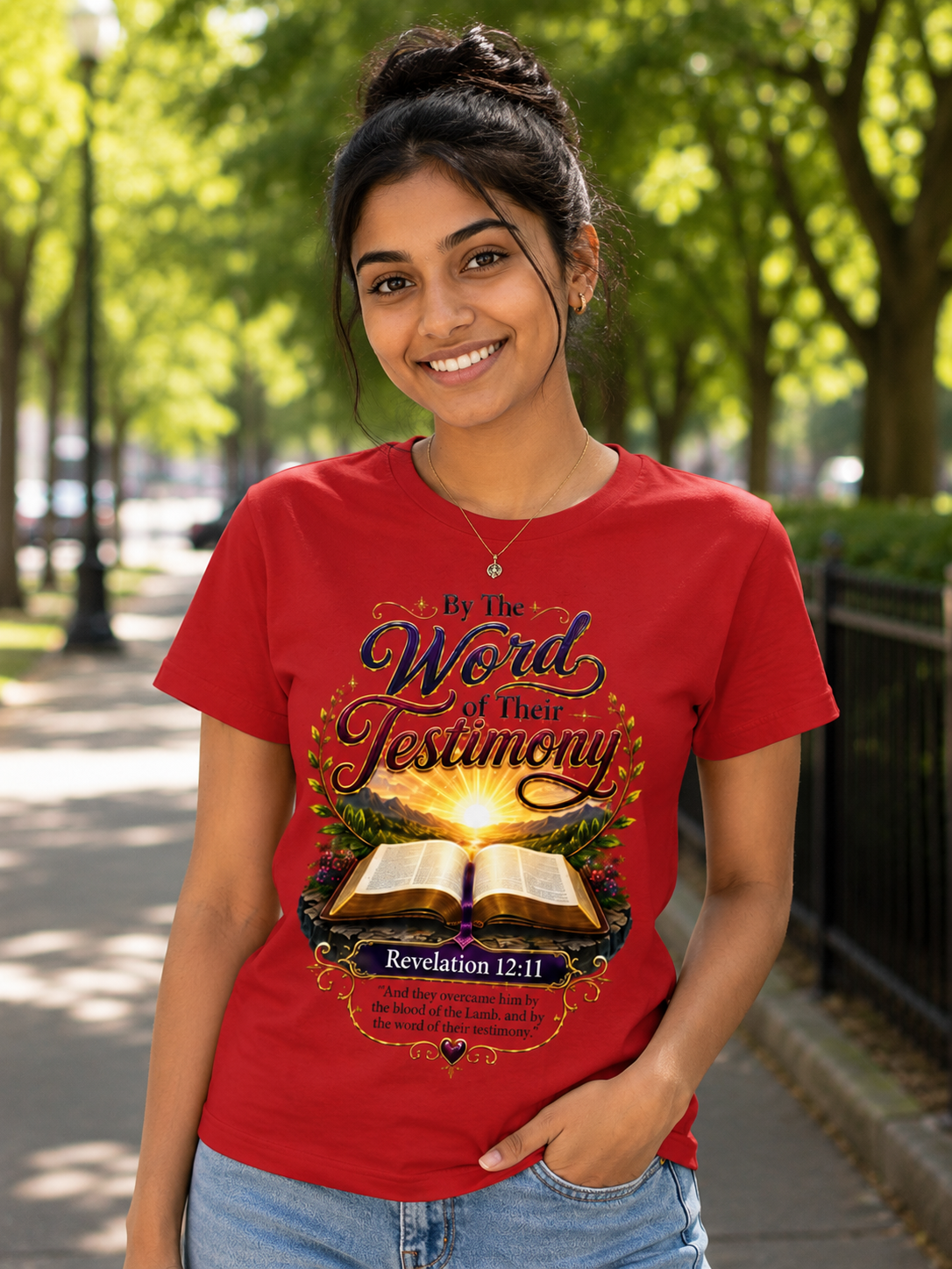 Bible Verse T-Shirt — "By The Words of Their Testimony" (Revelation 12:11)