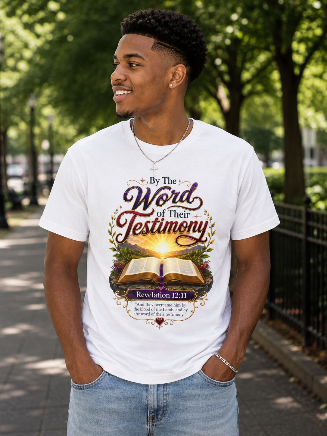 Bible Verse T-Shirt — "By The Words of Their Testimony" (Revelation 12:11)