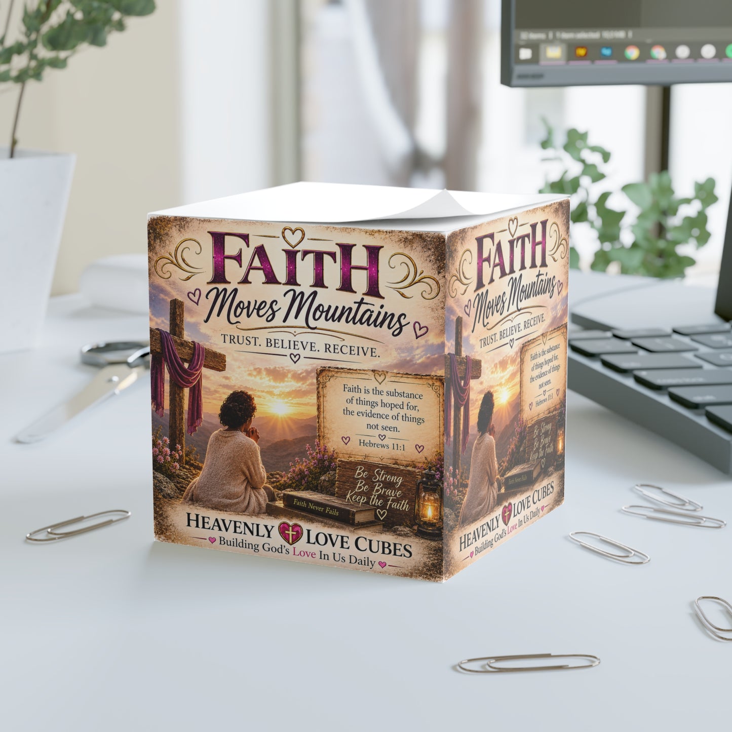 Heavenly Love Cube "Faith Moves Mountains"– Inspirational Scripture Sticky Notes (Hebrews 11:1)