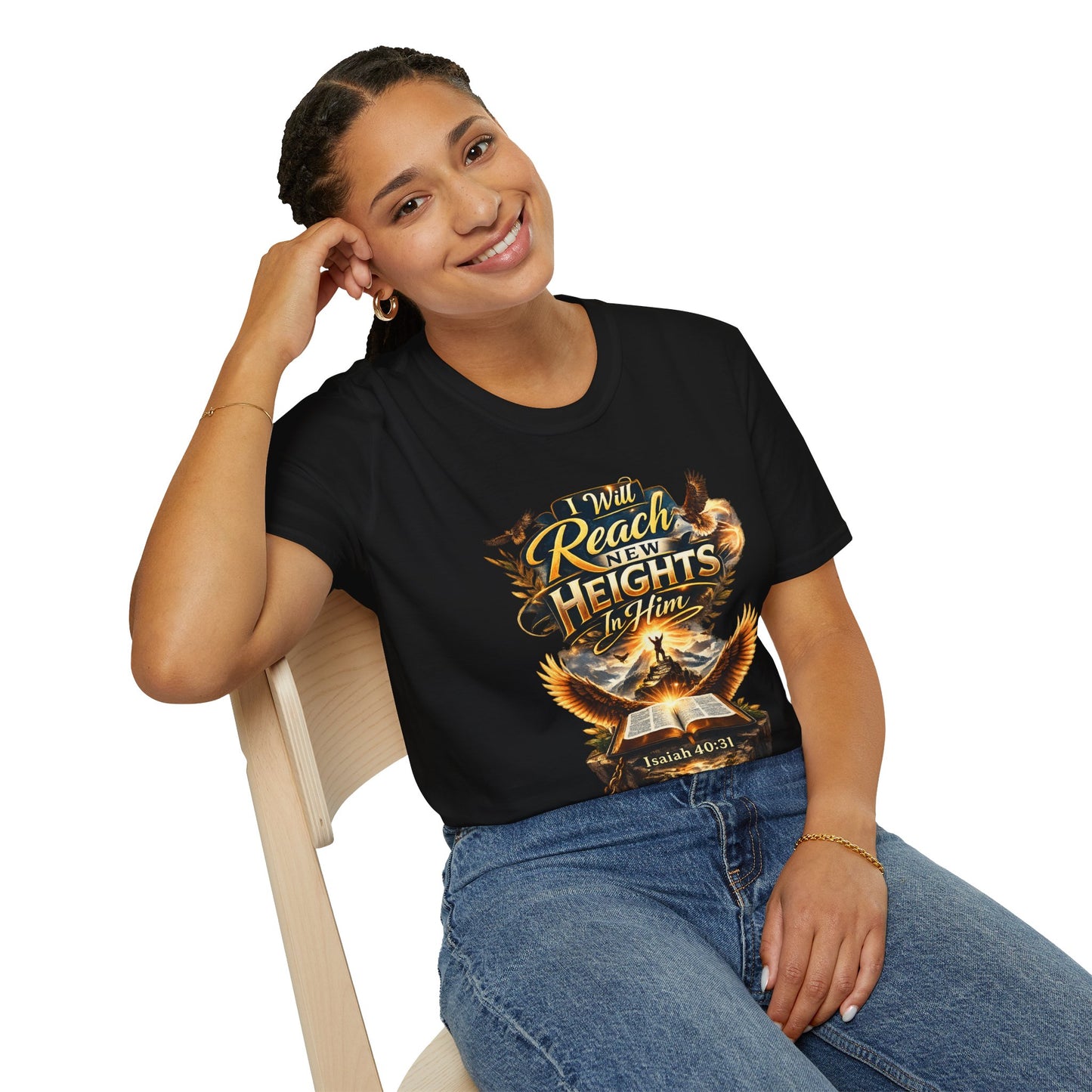 Will Reach New Heights T-Shirt — Isaiah 40:31 Inspirational Christian Tee